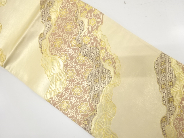 道長取りに山並・花更紗模様織り出し　袋帯